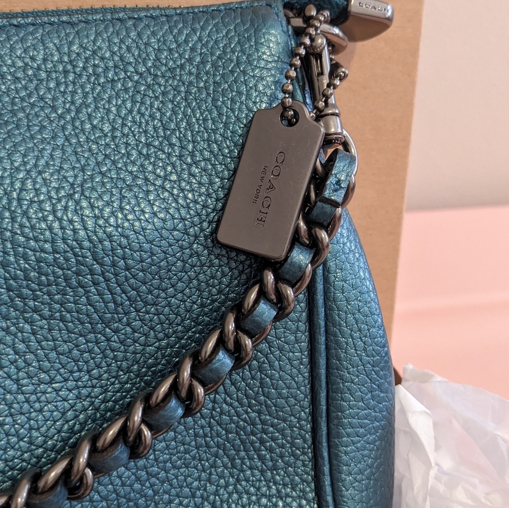 Coach Metallic Teal Carrie Crossbody Bag - Picture 7 of 10